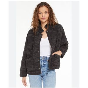 Z Supply Maya Camo Quilted Jacket snap front gray black pockets XL
